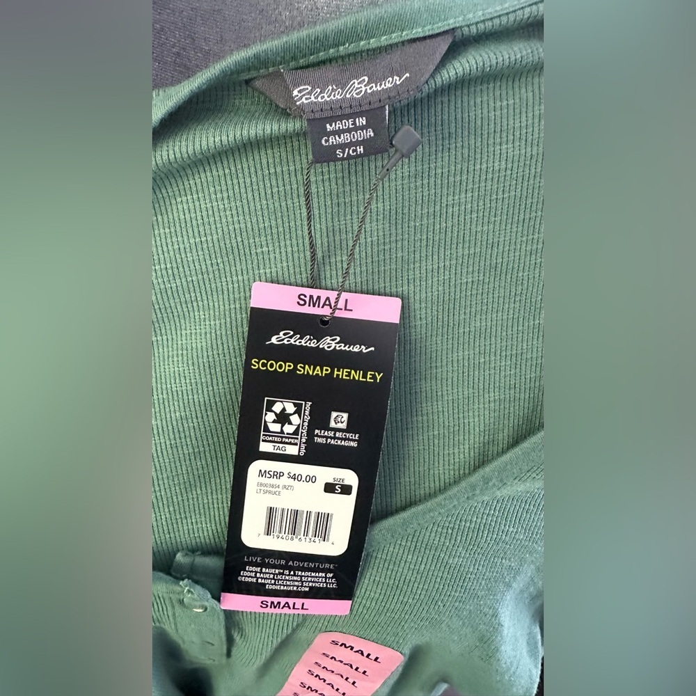 NWT Eddie Bauer Green Henley Top - Size Small - Picture 5 of 8